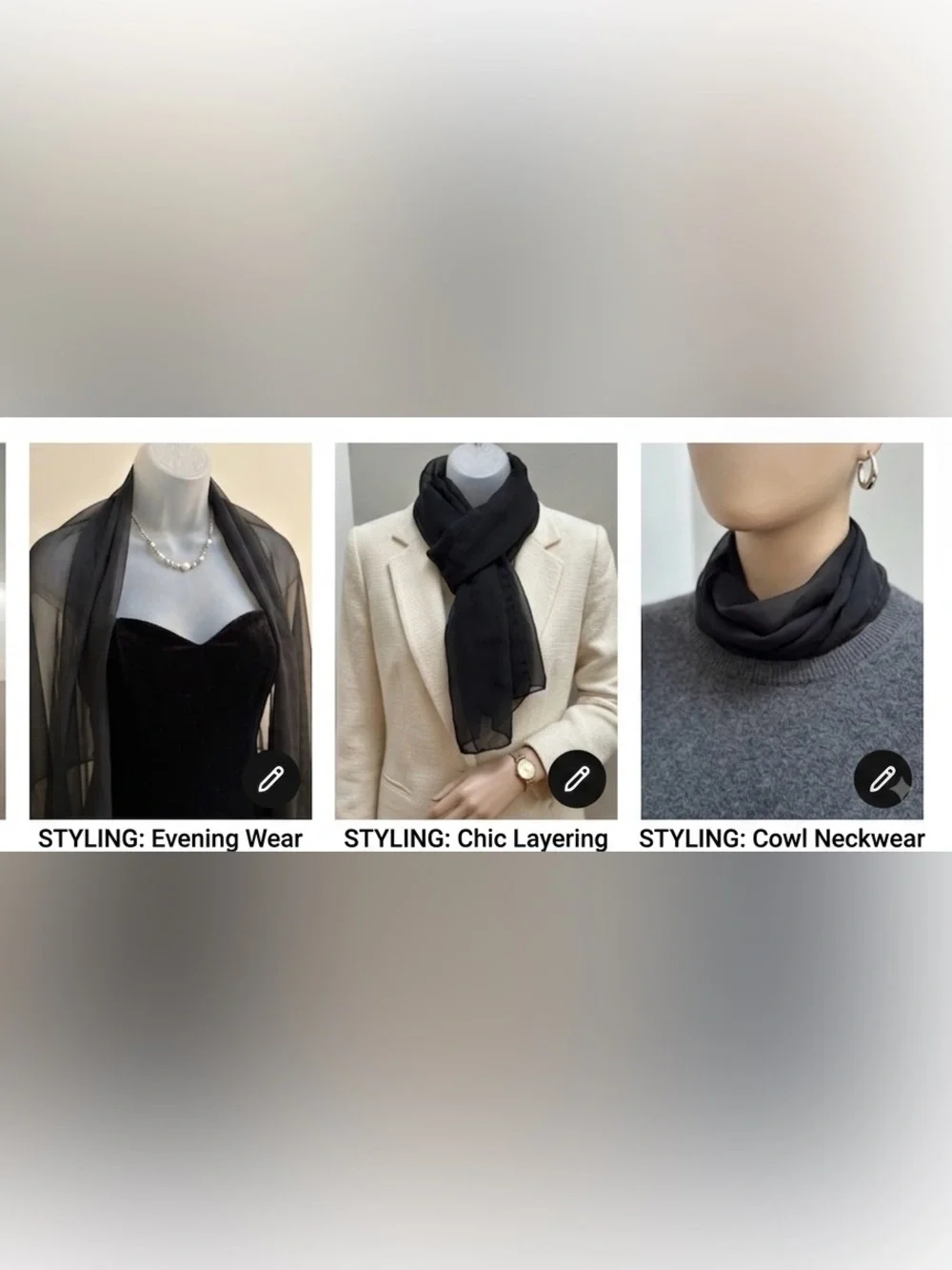 Vintage Cejon Sheer Oblong Black Chiffon Scarf Shawl Wrap